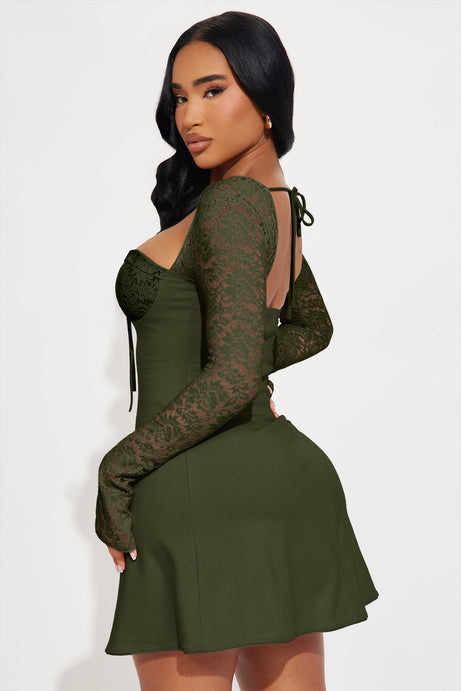 Emilina Long Sleeve Lace Mini Dress - Olive