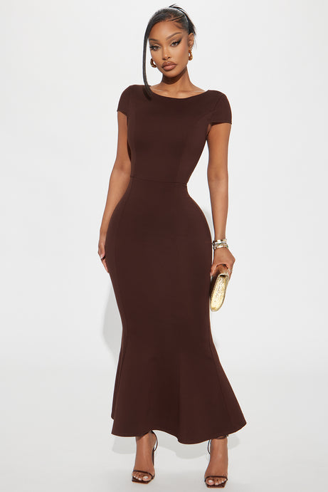 The Mia Ponte Mermaid Maxi Dress - Chocolate