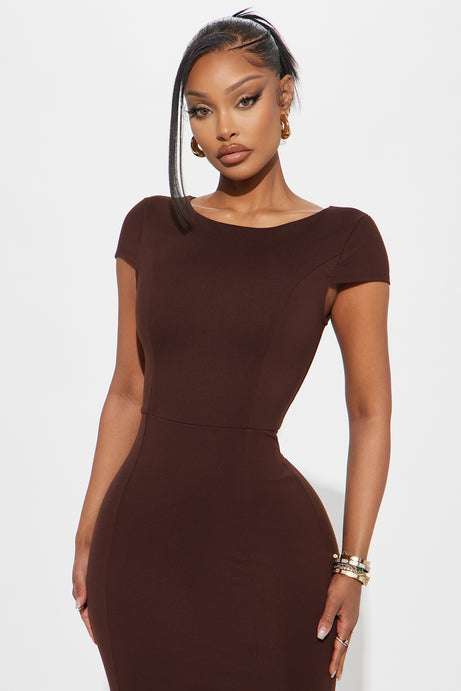 The Mia Ponte Mermaid Maxi Dress - Chocolate