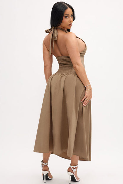 Chelsea Poplin Midi Dress - Mocha