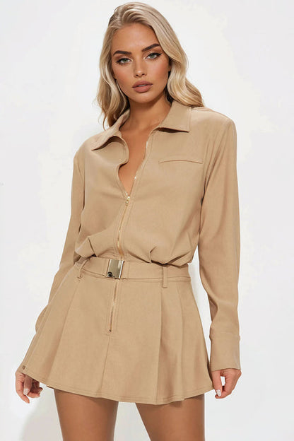 Janina Belted Mini Dress - Khaki