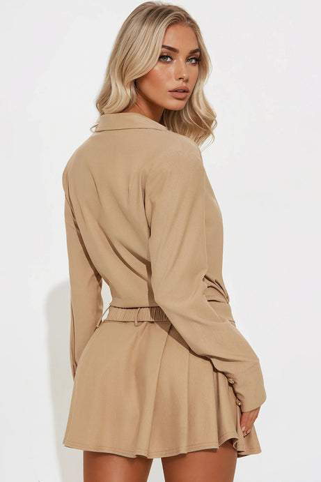 Janina Belted Mini Dress - Khaki