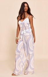 Petite Purple Sheer Printed Chiffon Sheer Wide Leg Trousers