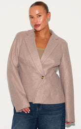 Plus Mushroom Cinched In Wool Look Blazer