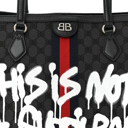 Gucci X BALENCIAGA BB Monogram Web Graffiti Medium Ophidia Shopping Tote Beige New Acero