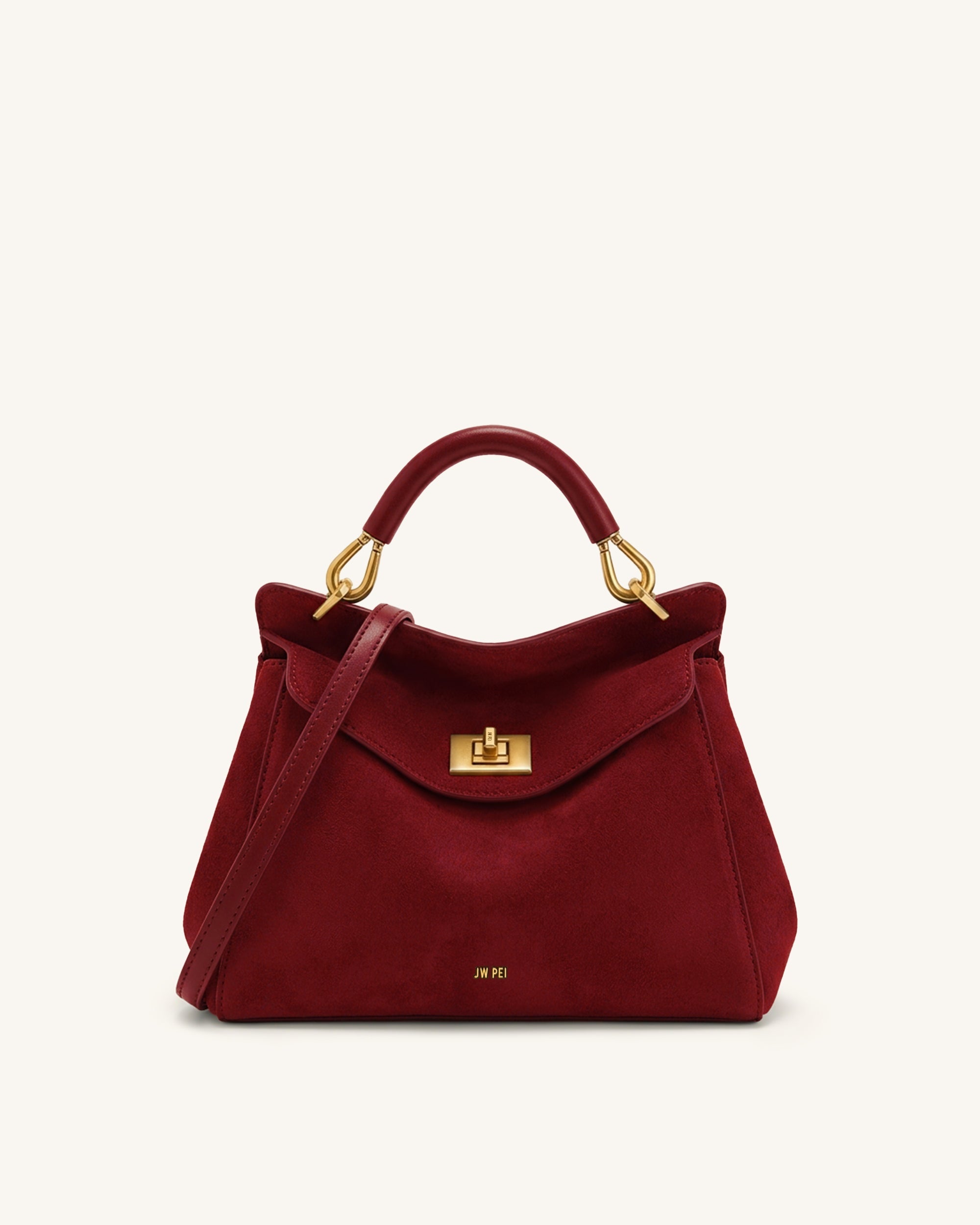 Lucia Classic Faux Suede Top Handle Bag - Taupe