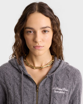 Faubourg Cableknit Wool Cashmere Zip Hoodie - Dark Gray/White