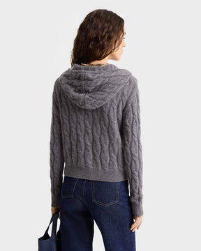 Faubourg Cableknit Wool Cashmere Zip Hoodie - Dark Gray/White
