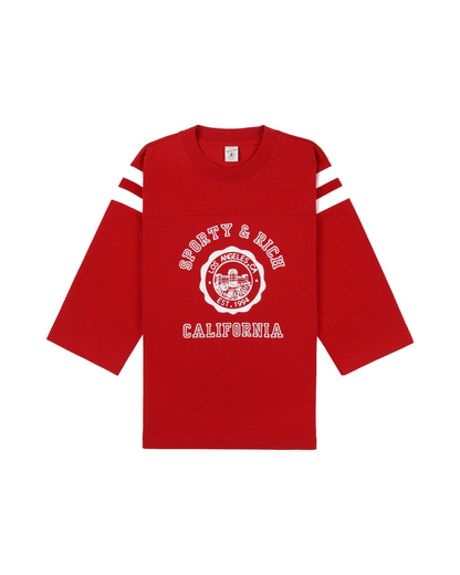 California Emblem Long Football Tee - Ruby/White