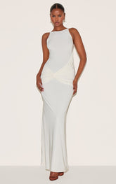 Cream Double Layer Slinky Twisted Front Halter Neck Maxi Dress