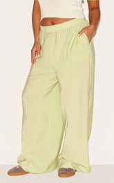 Plus Clay Peached Woven Elasticated Waist Straight Leg Trousers