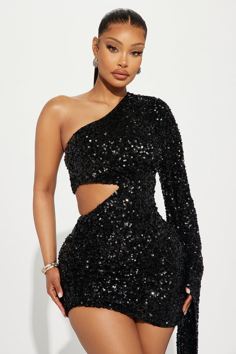 Leilani Sequin Mini Dress - Black