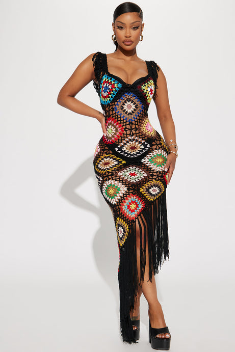 Coastal Cruise Crochet Maxi Dress - Black/combo