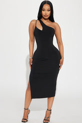 One Shoulder Midi Dress - Black
