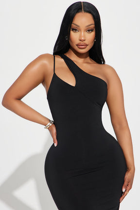 One Shoulder Midi Dress - Black
