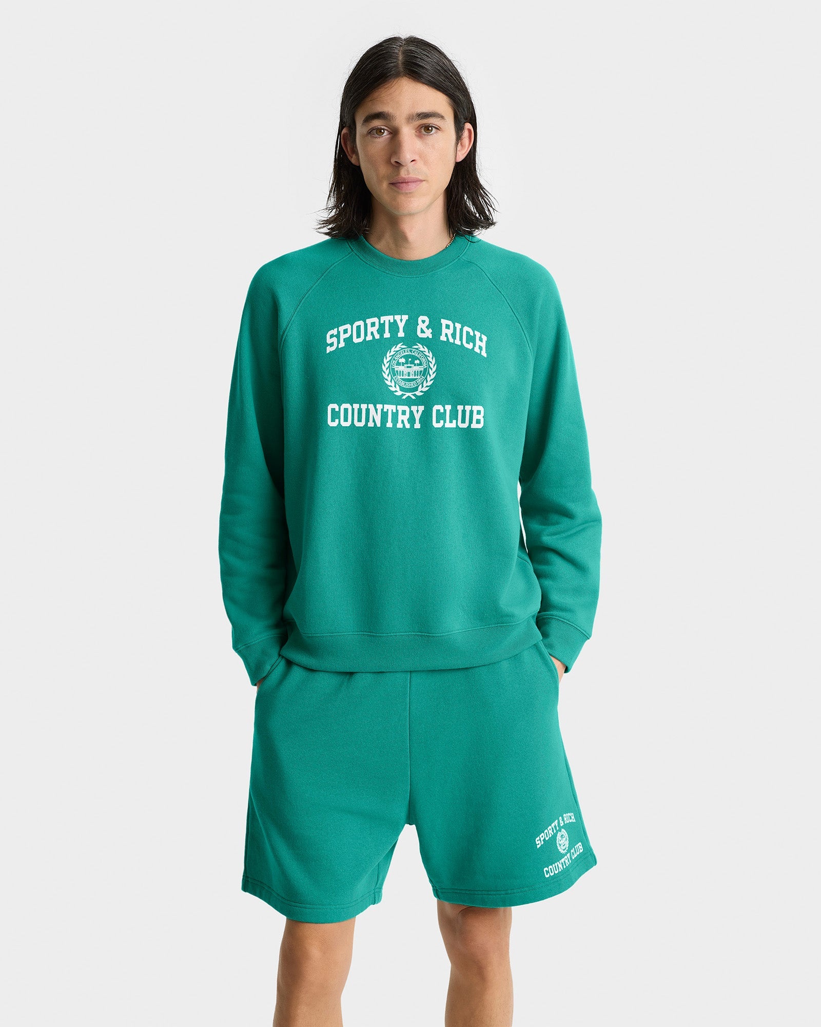 Varsity Crest Soft Crewneck - Spring Green/White