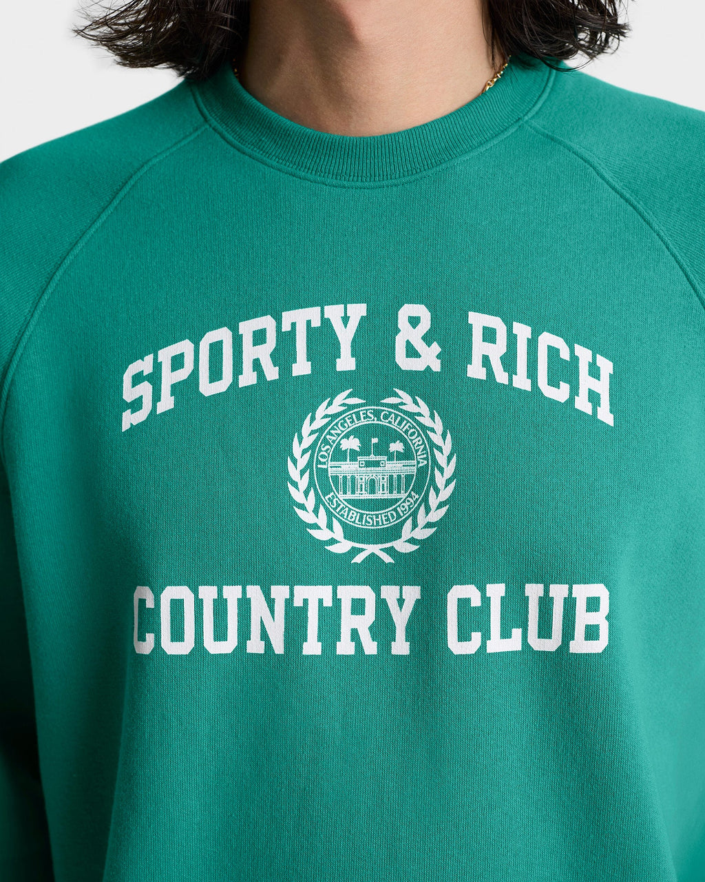 Varsity Crest Soft Crewneck - Spring Green/White