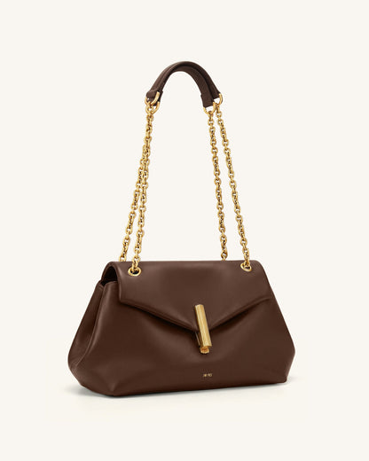 Valerie Chain Flap Shoulder Bag - Dark Brown