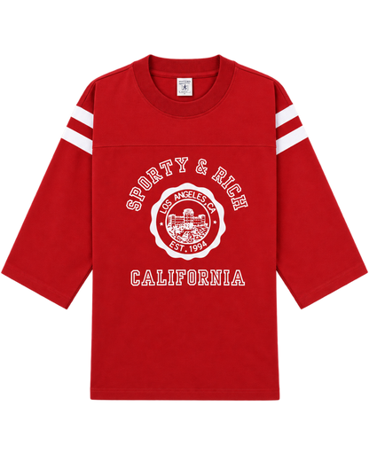 California Emblem Long Football Tee - Ruby/White