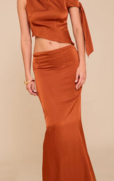 Rust Mid Rise Satin Maxi Skirt