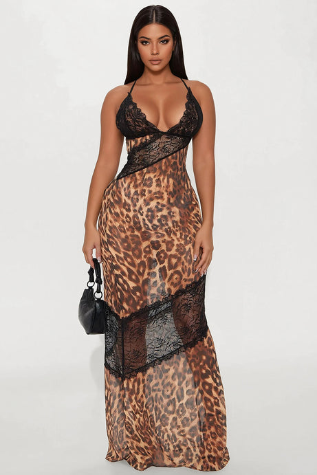 Amaya Leopard Lace Chiffon Maxi Dress - Leopard