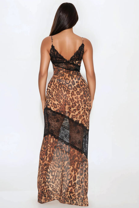 Amaya Leopard Lace Chiffon Maxi Dress - Leopard