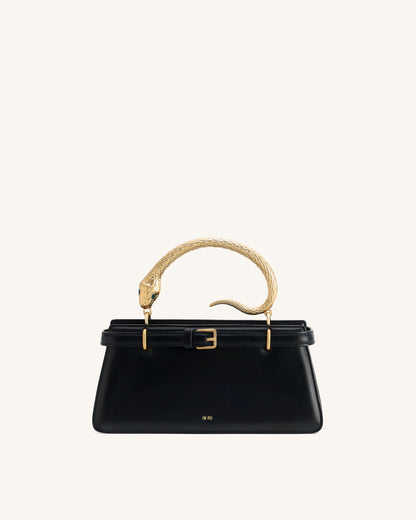 Elena Snake Handle Top Handle Bag - Black