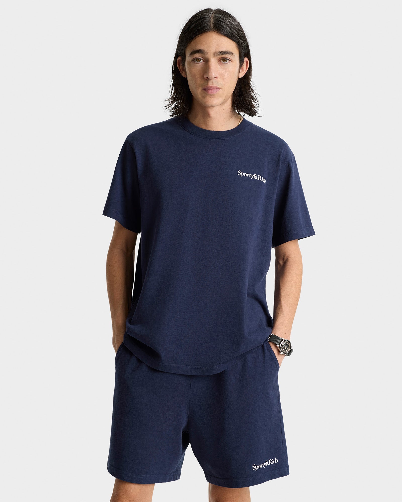 Serif Logo Gym Short - Navy/White