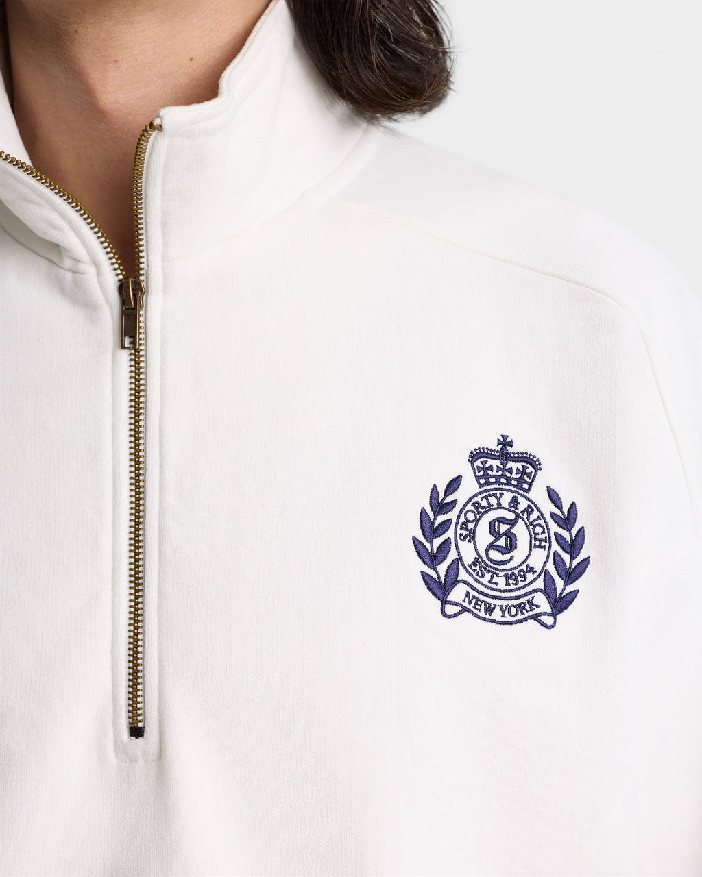 H&W Crest Embroidered Quarter Zip - White/Navy