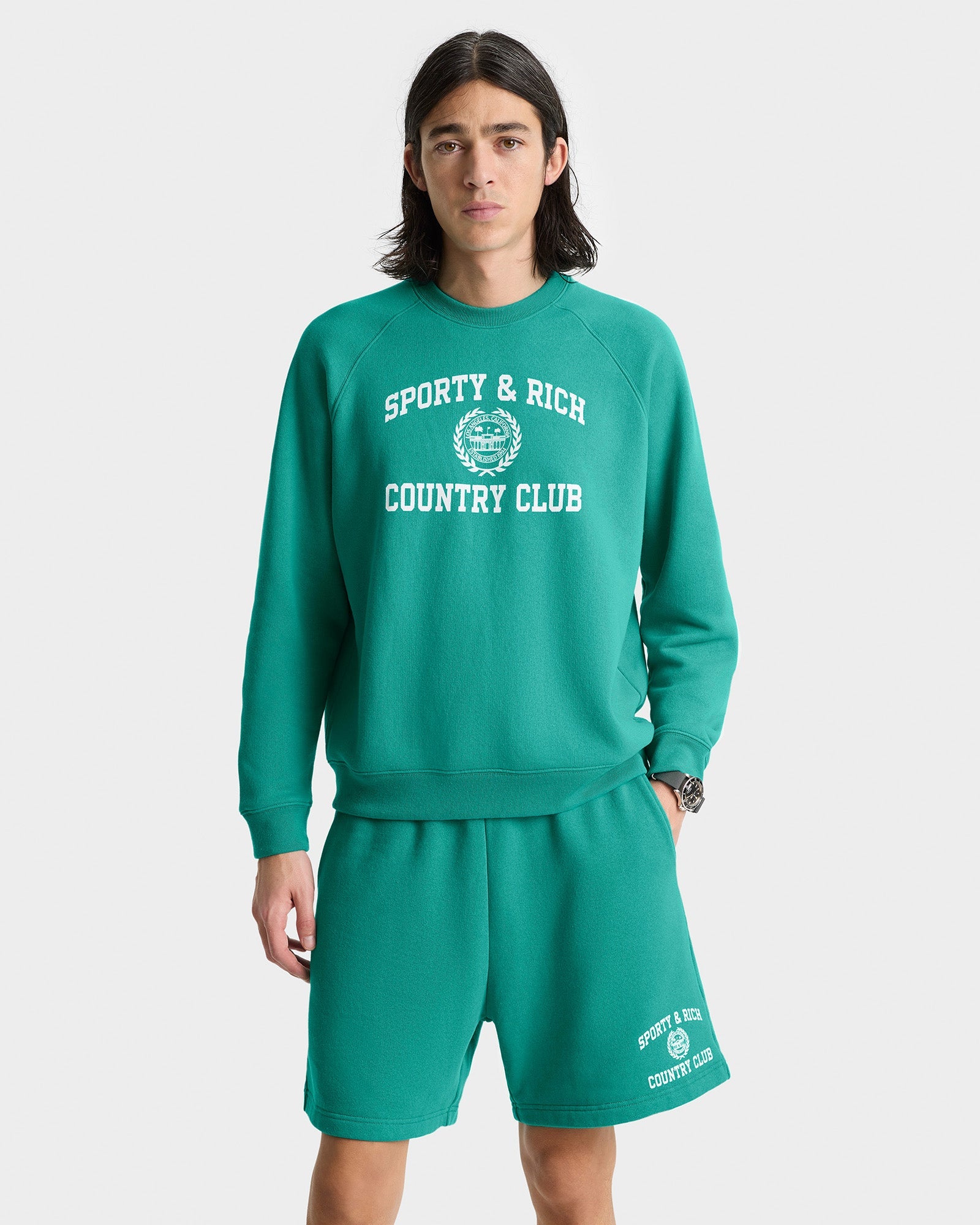 Varsity Crest Soft Gym Short - Spring Green/White