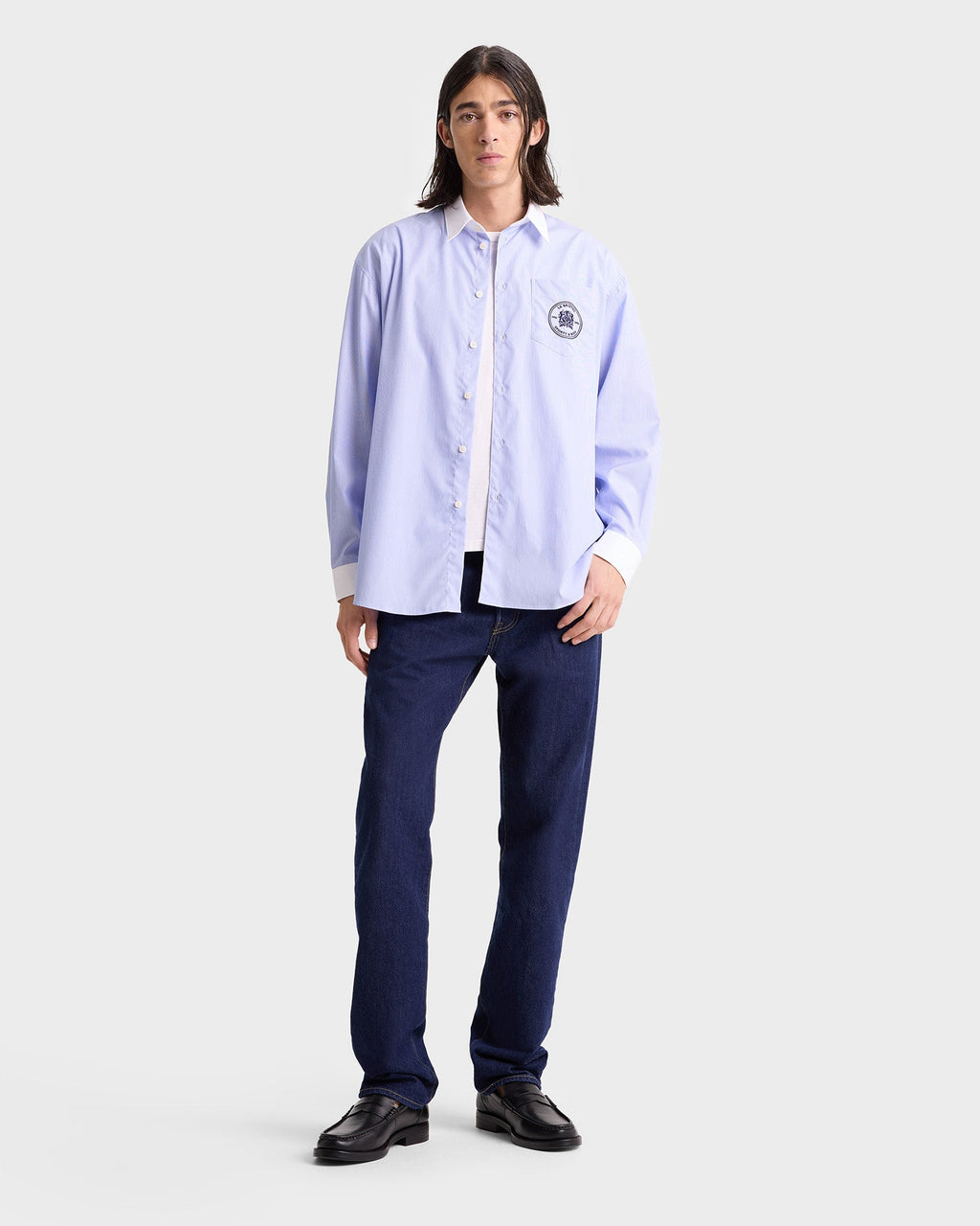 Bristol Crest Oversized Shirt - White/Navy Stripe