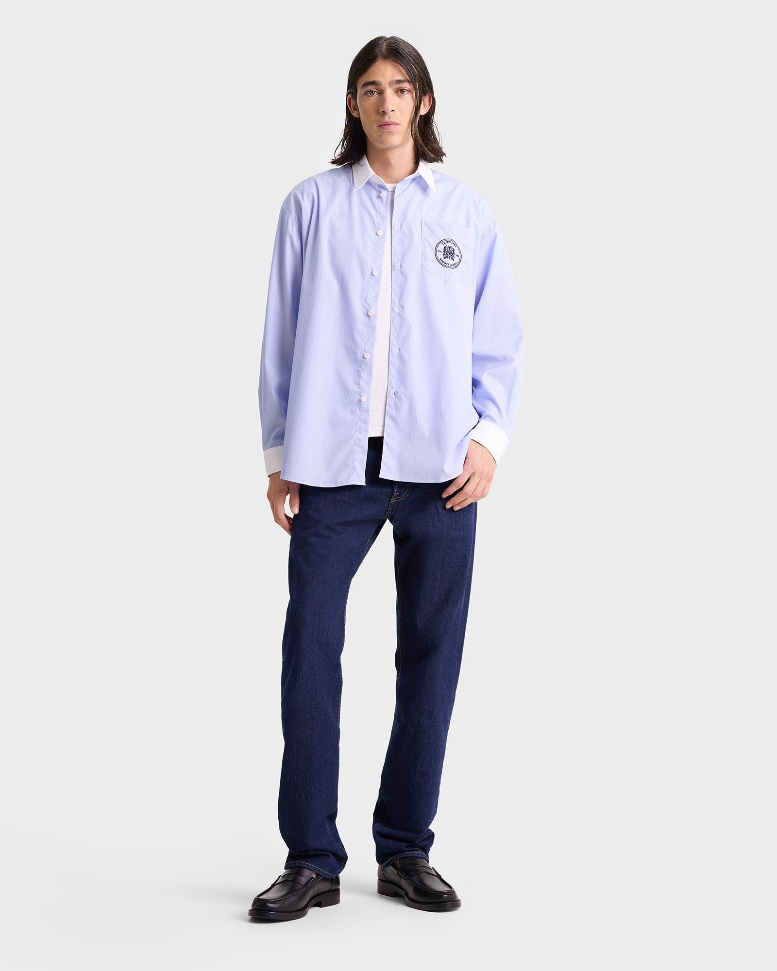 Bristol Crest Oversized Shirt - White/Navy Stripe