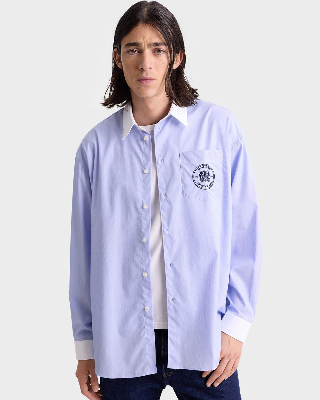 Bristol Crest Oversized Shirt - White/Navy Stripe
