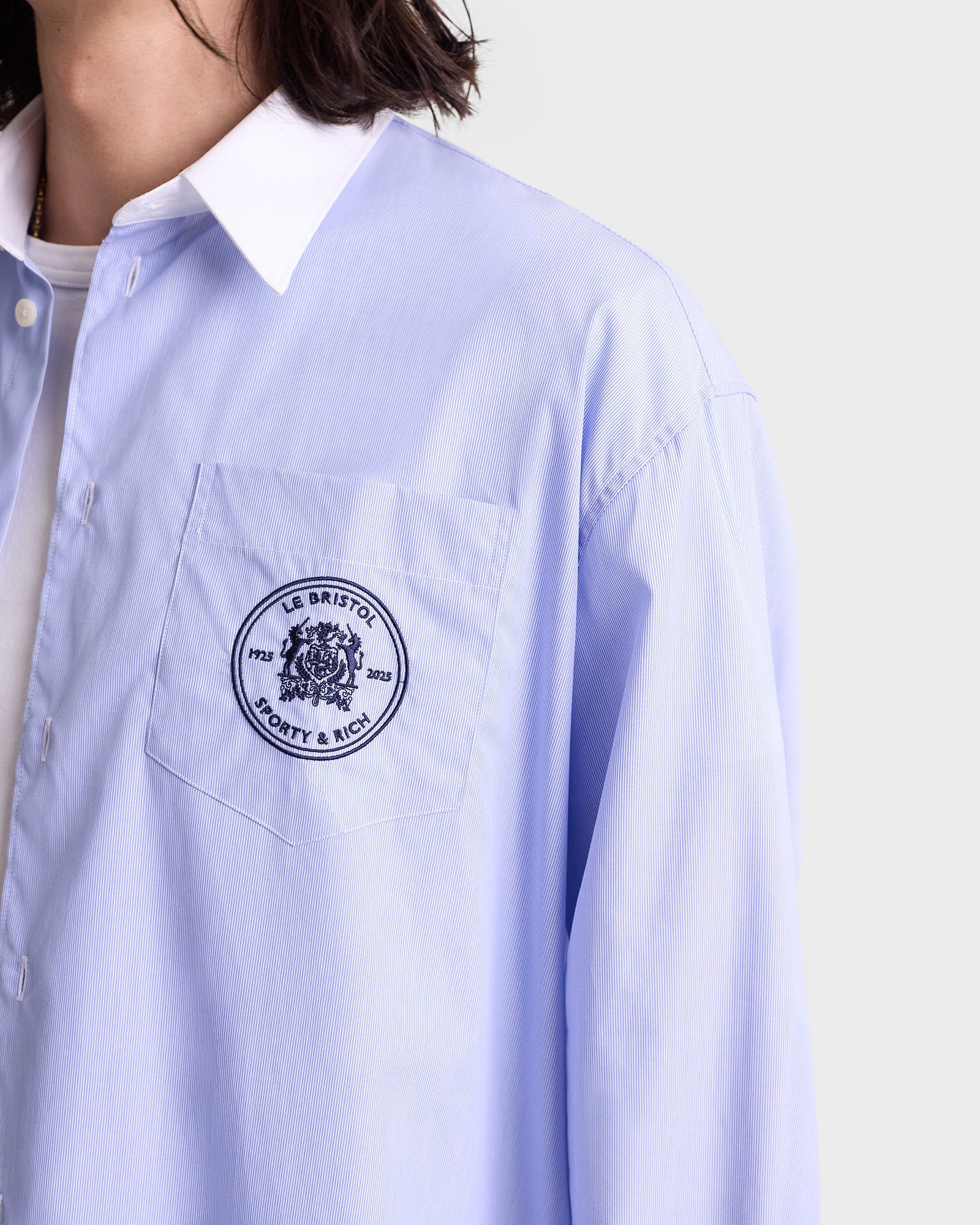 Bristol Crest Oversized Shirt - White/Navy Stripe