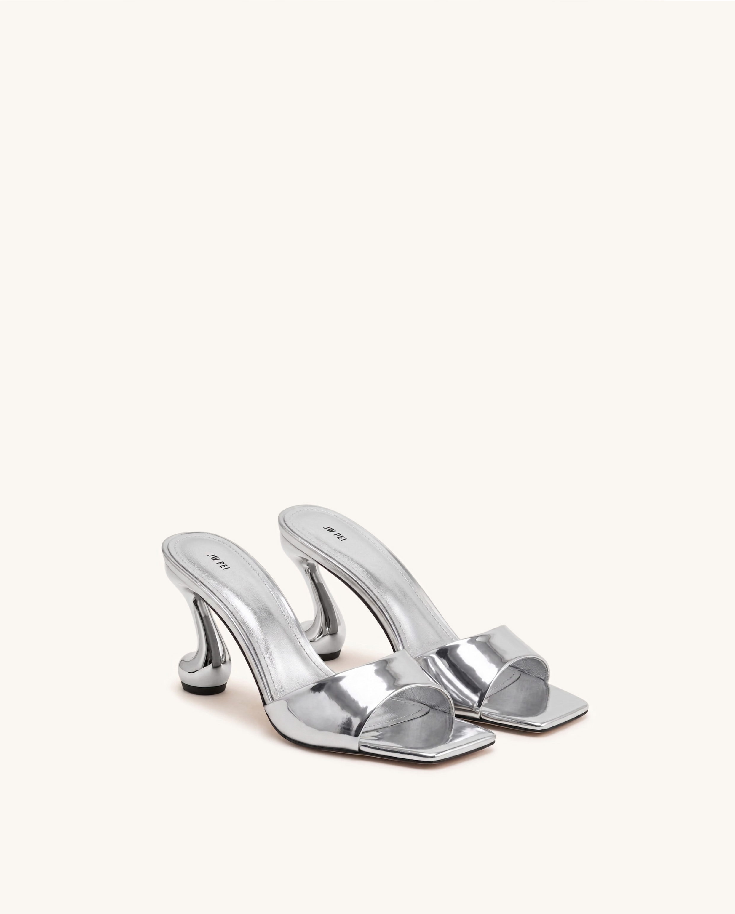 Hannah Metallic Faux Leather Mule Heels - Silver