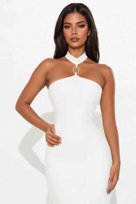 Quinn Bandage Halter Midi Dress - White