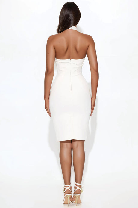 Quinn Bandage Halter Midi Dress - White
