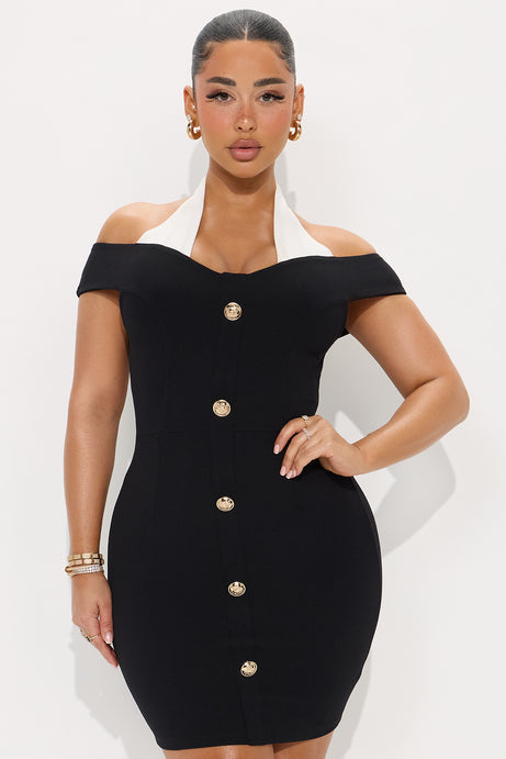 Aria Cold Shoulder Mini Dress - Black/combo
