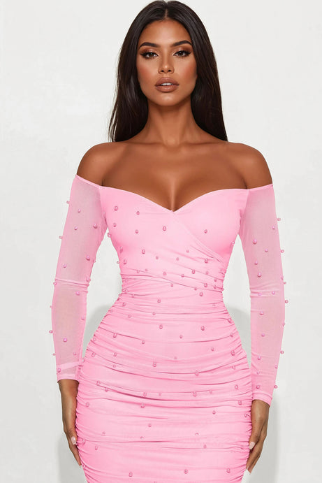 Adah Mesh Midi Dress - Pink