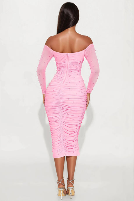 Adah Mesh Midi Dress - Pink