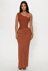 On Fire Bandage Satin Maxi Dress - Camel