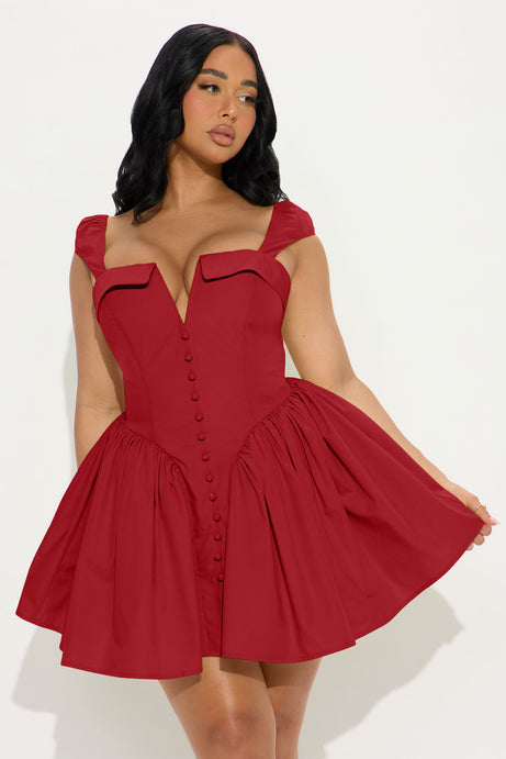 Cleodora Poplin Micro Mini Dress - Red