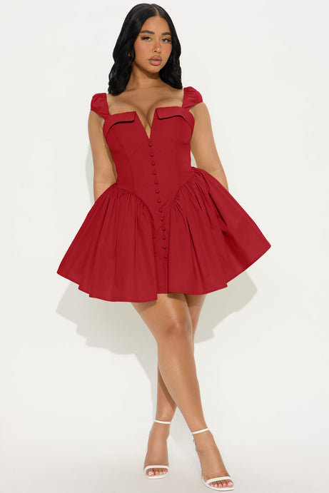 Cleodora Poplin Micro Mini Dress - Red