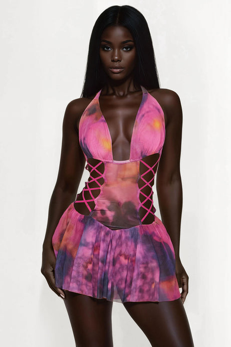 Selma Mesh Micro Mini Dress - Magenta/combo
