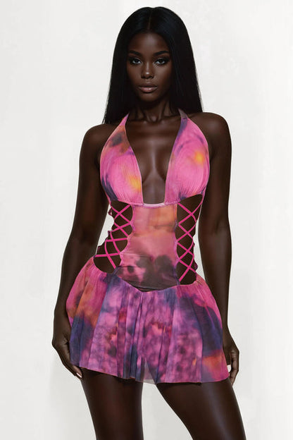 Selma Mesh Micro Mini Dress - Magenta/combo
