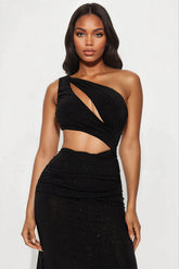 Outside For The Night Glitter Maxi Dress - Black