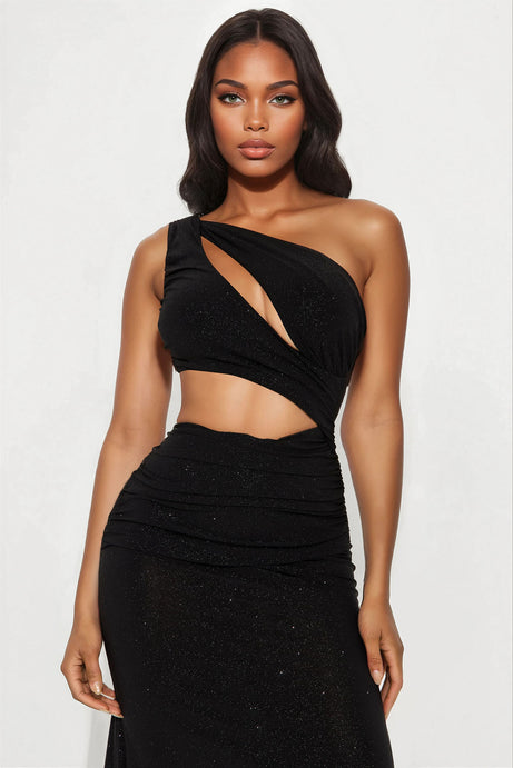 Outside For The Night Glitter Maxi Dress - Black