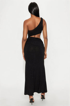 Outside For The Night Glitter Maxi Dress - Black