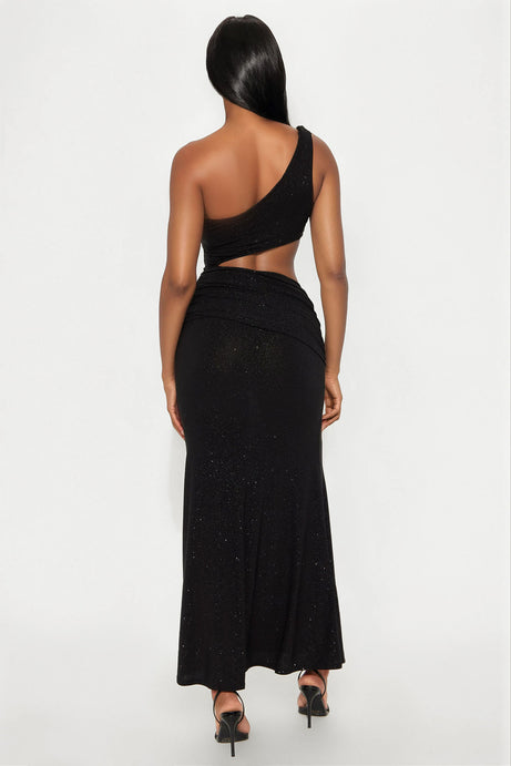 Outside For The Night Glitter Maxi Dress - Black