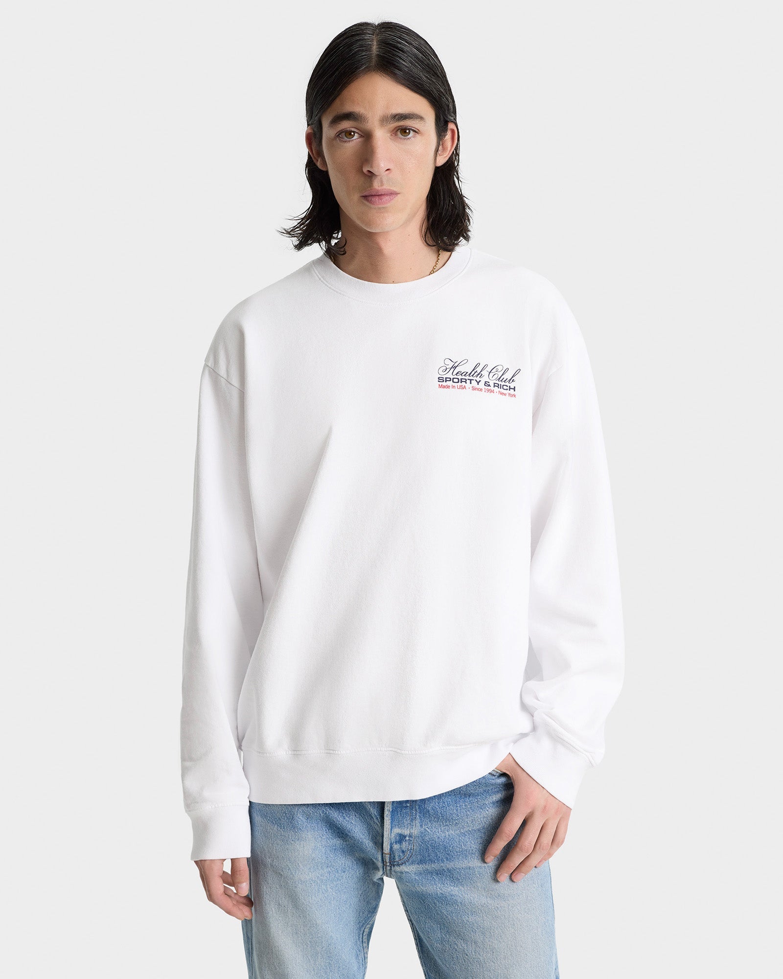 Made In USA Crewneck - White/Navy/Fire Red